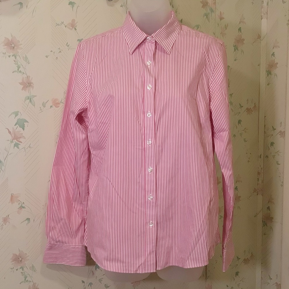 Lands’ End No Iron Pinpoint Oxford Striped Button Down Shirt
